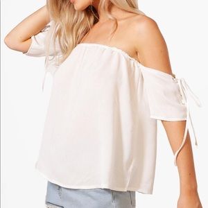 Boohoo Lucy Lace Up Sleeve Bardot Top